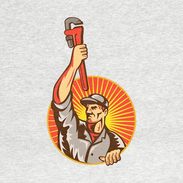 Plumber Raising Up Monkey Wrench Circle Retro by patrimonio